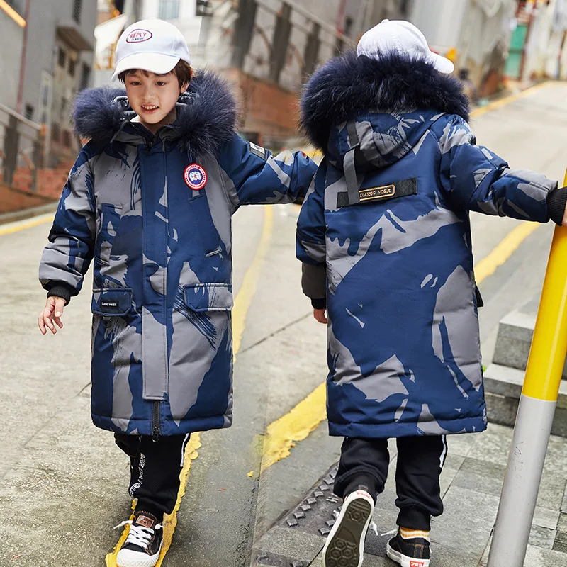 

Children's clothing children's down jacket boy's long section new large fur collar winter white duck down jacket,boy coats