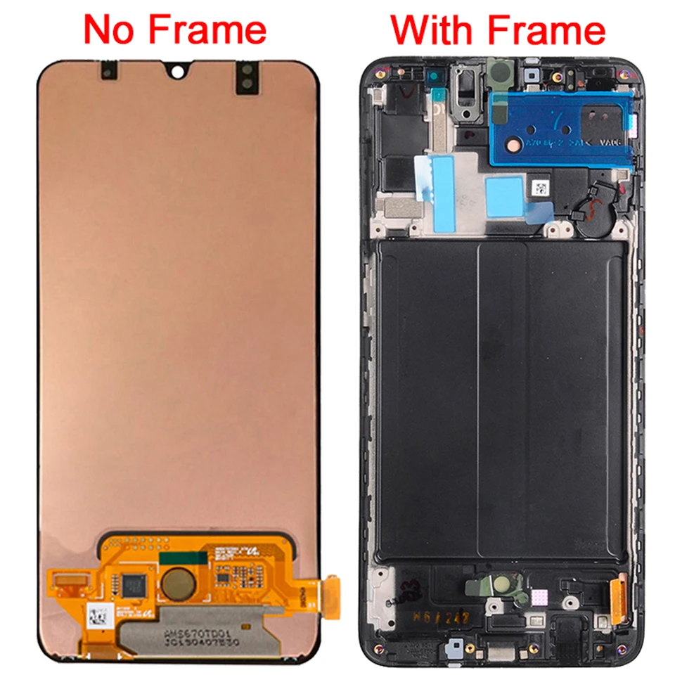Tanie Oryginalny A70 LCD do samsunga Galaxy A70 LCD z ramką SM A705F A705F DS ekran super amoled montaż digitizera ekranu dotykowego