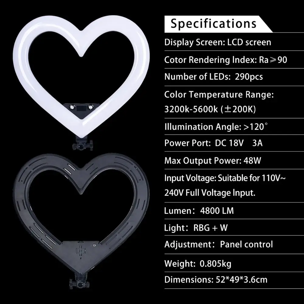 fosoto RGB Hearted-shape Photographic Light LED Lighting 3200K-5600K Lamp With USB Port Tripod For Phone Camera Makeup Studio