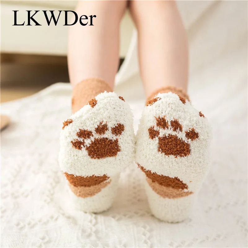 LKWDer/3 пары плюшевых коралловых флисовых носков женские носки без пятки милые толстые теплые носки для сна с когтями для осени и зимы