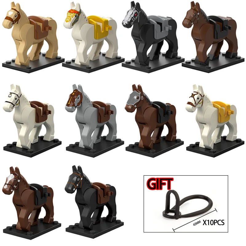 

10PCS/LOT Medieval Knight Rohan Roman War Horse Animal Building Blocks Action Figures Toys For Children Koruit XP1007-1016