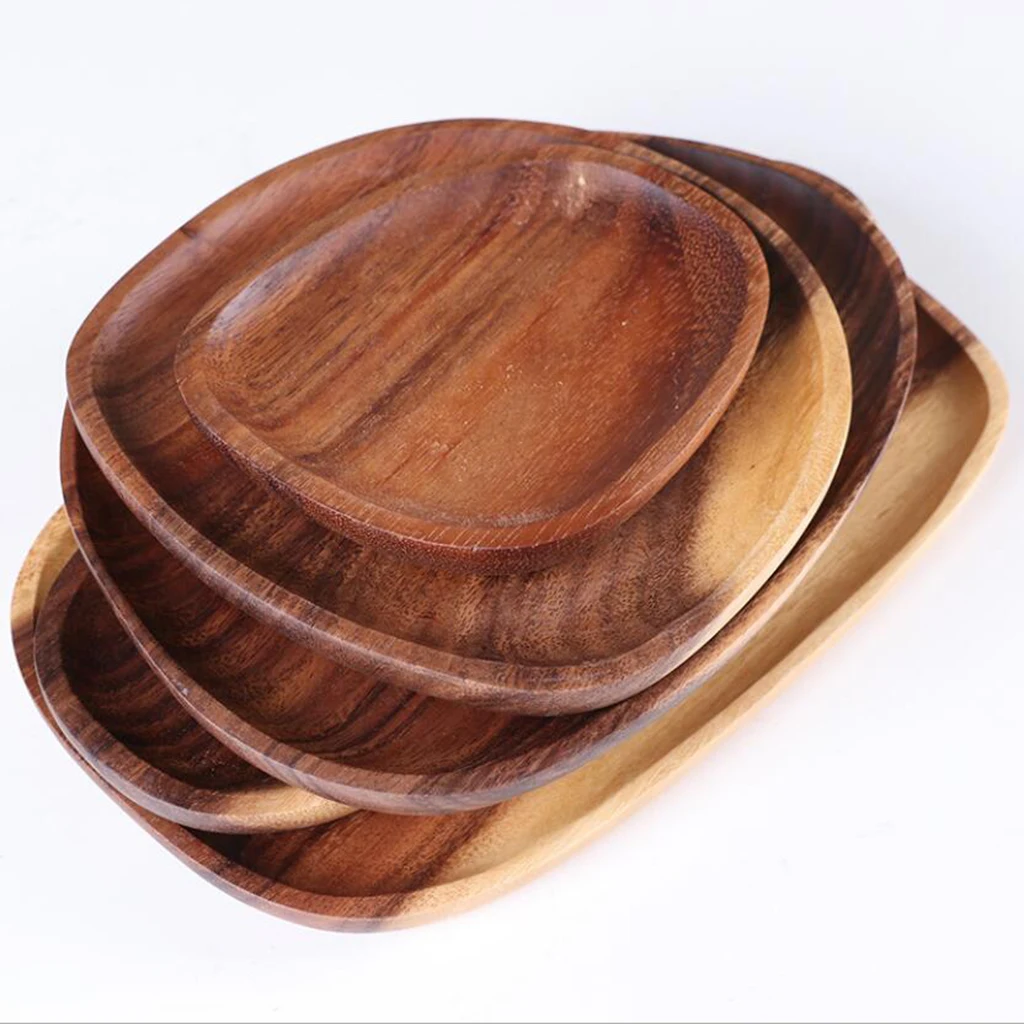 Acacia Wooden Plate Food Nuts Dessert Serving Tray Kitchen Tableware