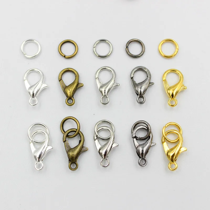 200pcs 5/6/7mm Jump Rings + 100pcs 10/12/14mm Lobsters Clasps