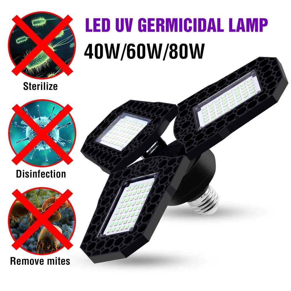 E27 Led UVC бактерицидные лампы 220V Светодиодный УФ Sterlizer лампа 110V Ultravioleta 40 Вт 60 80