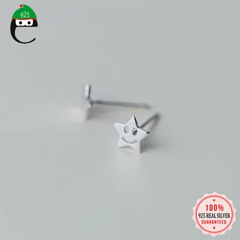 

ElfoPlataSi 100% 925 Sterling Silver Jewelry Women Cute Tiny 6mmX6mm Star Smiling Face Stud Earring Gift for Girl Kid Lady XY405