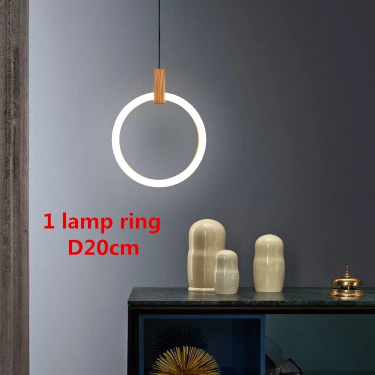 Современный светодиодный подвесной светильник в скандинавском стиле с деревянными люстрами для гостиной, спальни, лестничное освещение, кольцевые подвесные светильники - Цвет корпуса: Dia20cm