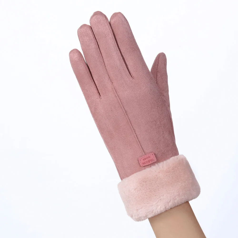 Новые женские осенне-зимние не перевернутые бархатные кашемировые теплые кружевные перчатки с пуховым шариком, женские хлопковые перчатки с сенсорным экраном# P30