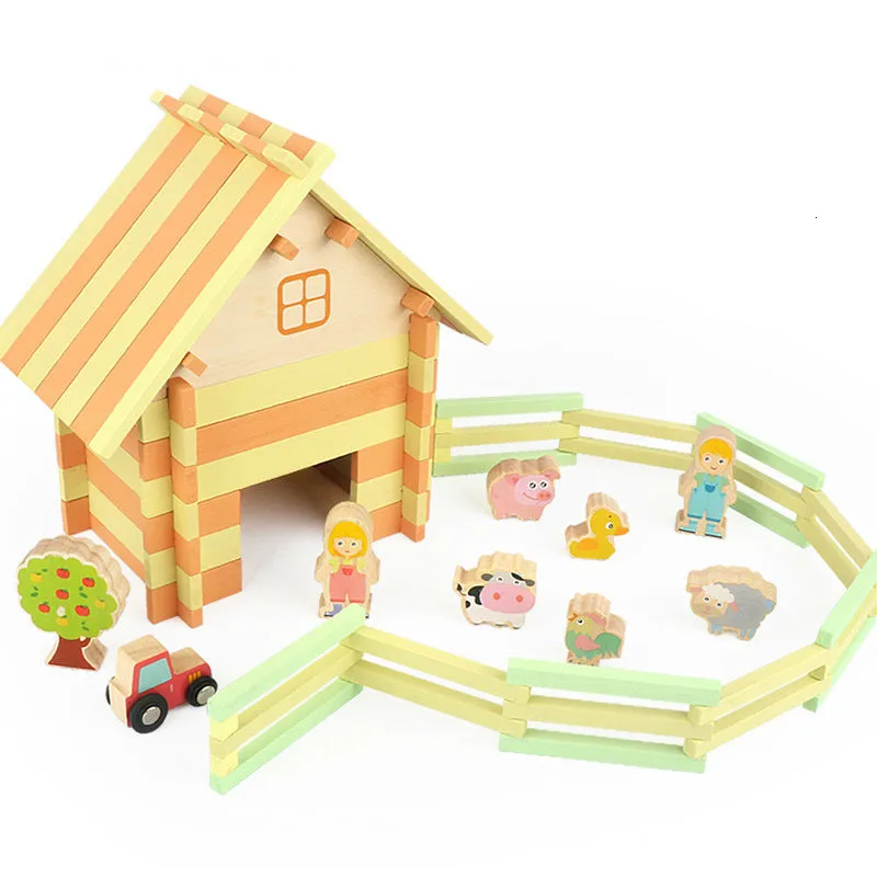 Детские игрушки, строительные блоки для фермы, набор моделей, деревянные игрушки для детей, геометрические строительные блоки, развивающий