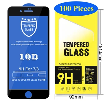 

100pcs 10D Tempered Glass For iPhone 11 Pro Max XS XR X 8 7 6 Plus SE 2020 Full Cover Curved Screen Protector Film with Package