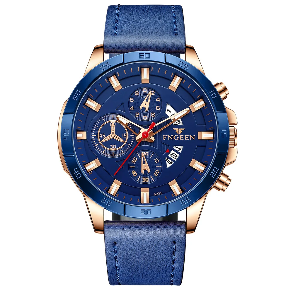 FNGEEN New Fashion Mens Watches Blue Stainless Steel Top Brand Luxury Sports Waterproof Quartz Watch Men Relogio Masculino 