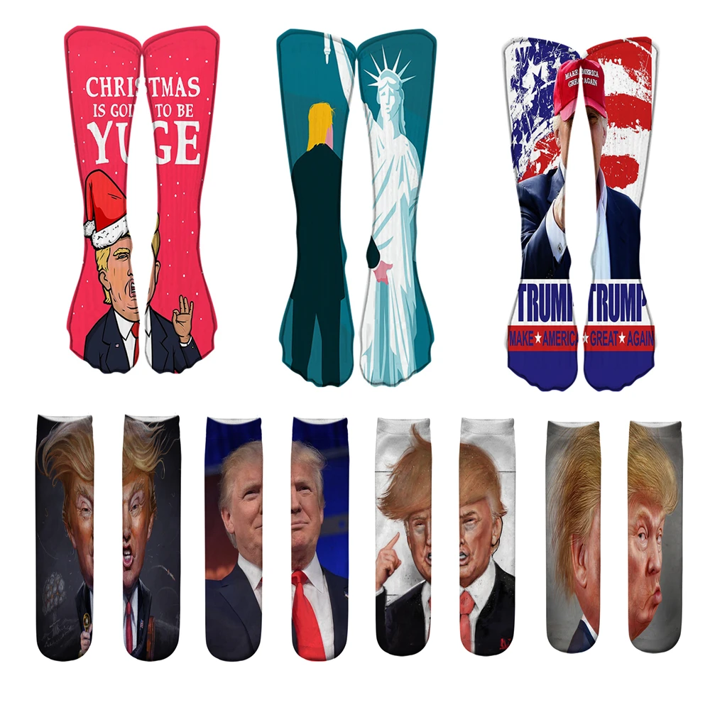 

Happy Funny Cartoon President Donald Trump Socks Unisex Novelty 3D Print Crew Socks Hip Hop Skateboard Christmas Gift Dropship
