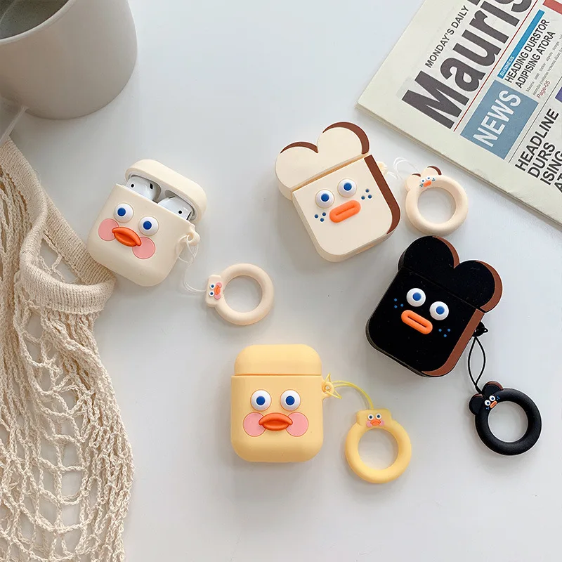 

Korea Cute Cartoon Daze Duck Figure Doll Keychain for Women Apple Airpods Bluetooth Earphone Protective Case Keyrings