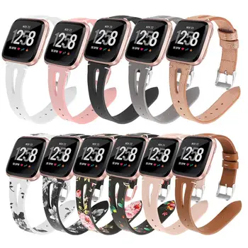 

For Fitbit Versa Band Flower Pattern Replacement Wristband Bands Watchband Strap Accessories Genuine Leather Watch Band Bracelet