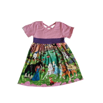 

short sleeve belt dress special print elegant fashion cartoon pattern dresses