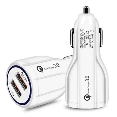 Быстрая зарядка, автомобильное зарядное устройство для мобильного телефона, автомобильное двойное Usb зарядное устройство Qualcomm Qc 3,0, адаптер быстрой зарядки Mini Usb - Название цвета: Белый