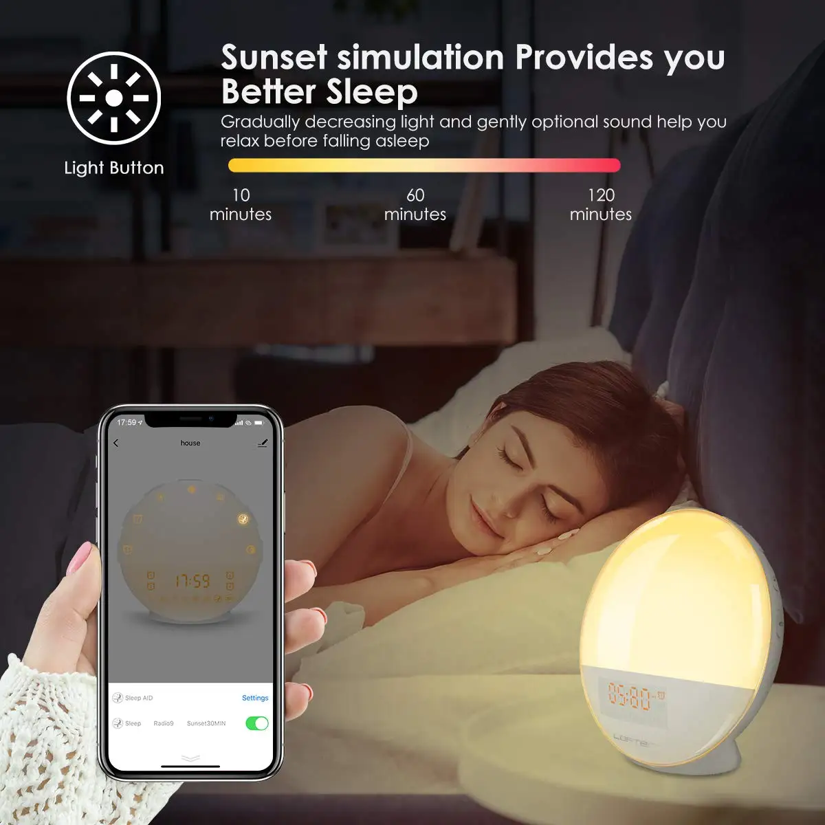 Креативный светодиодный светильник с двойным будильником, будильник, цифровой Повтор, цветной Ночной светильник, имитации восхода и заката, часы с fm-радио