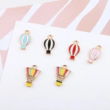 

10pcs/lot Hot Air Balloon Badminton Enamel Charms Fashion Jewelry Earring Bracelets DIY Pendant Jewelry Making Golden Base