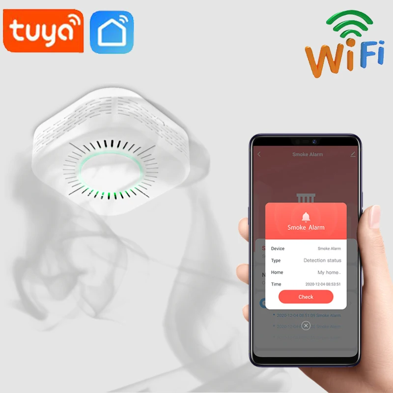 Sensor Detector de humo WiFi, alarma de incendios, sistema de seguridad para el hogar, Tuya Smart Life, Sensor de humo, alarma, protección contra incendios