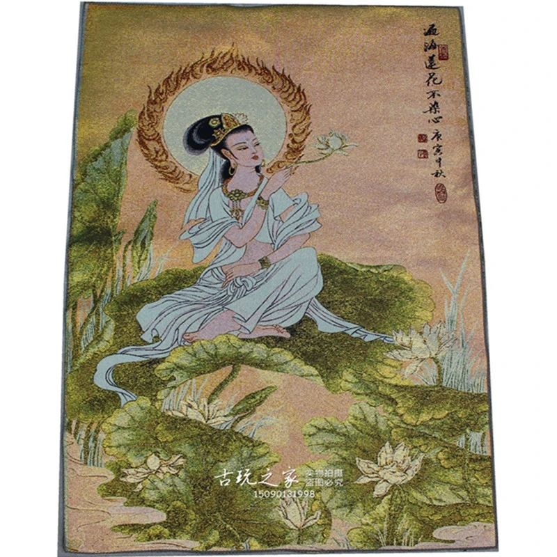 チベット仏教の妖精の像 36インチ シルクの刺繡 蓮の花 観音音 家の装飾 壁画 Mural Paintings Mural Decorationmurals Flowers Aliexpress