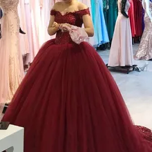 Бургундия Красное пышное платье для выпускного Бальные платья кружевной тюлевый материал с накладным орнаментом длинное официальное вечернее платье халат De Soiree на заказ плюс размер