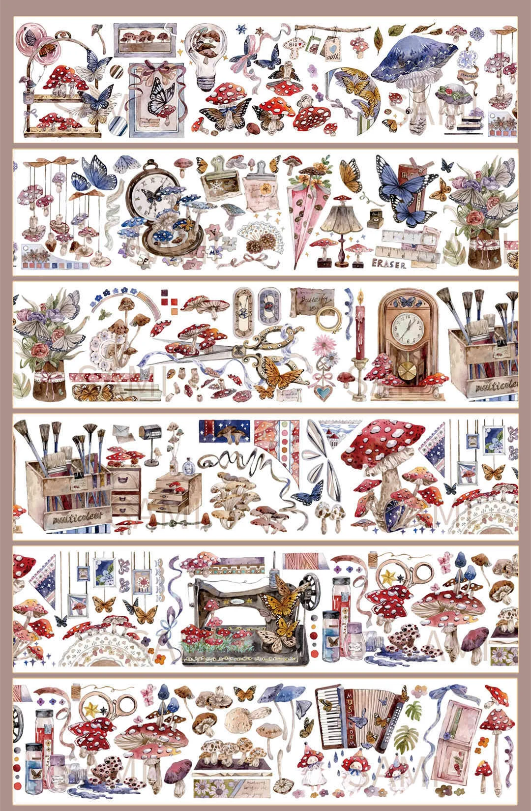 1 Loop 6cmx120cm Memories of Mushroom Plants Masking Tape | Канцтовары для офиса и дома
