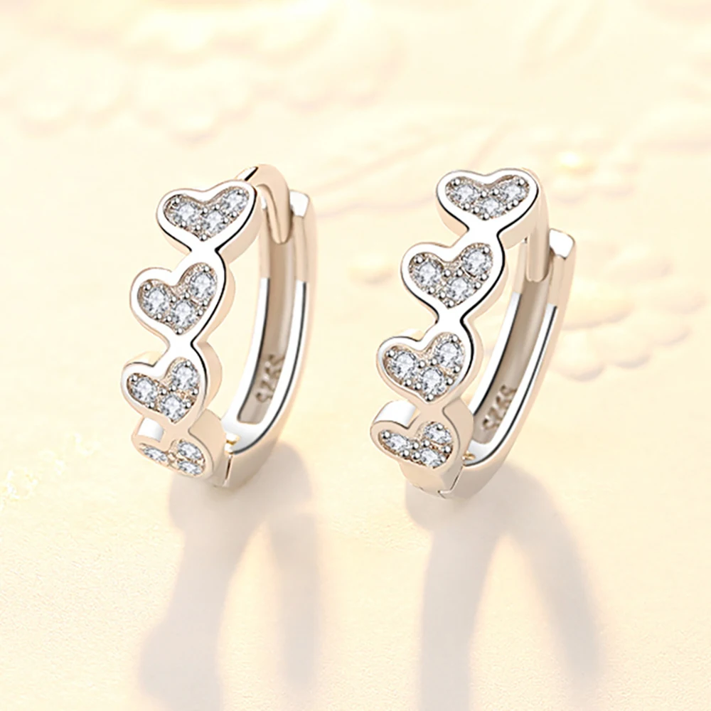 

1 Pair Women Small Hoop Earrings 925 sterling silver Piercing Circular Ear Buckles Earring with Crystal Heart Ear Circle Jewelry
