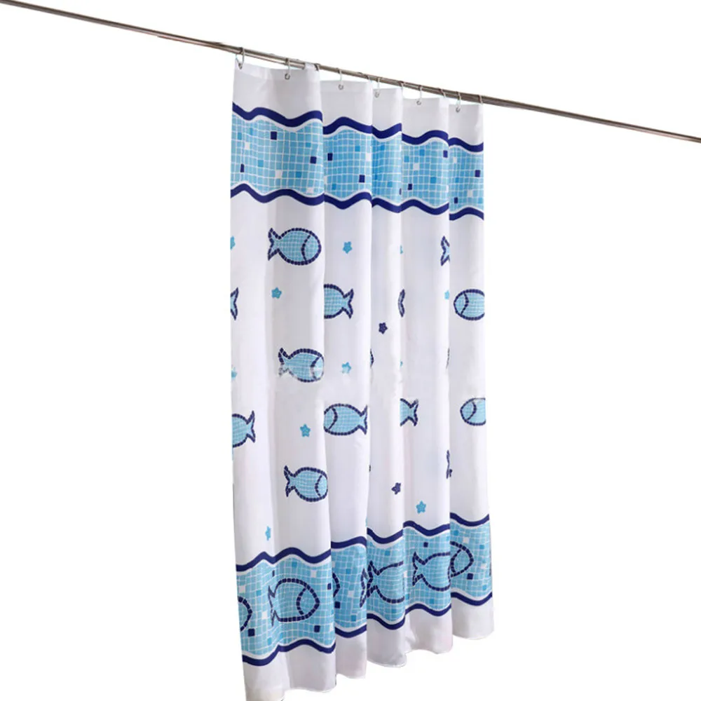 

Waterproof Thicken Fish in Water White Blue Bathroom Shower Curtain Polyester Mildew Proof Bath Tub Curtain with 12 pcs Hooks