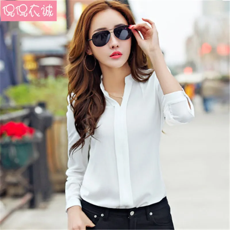 Женские топы Blusas Mujer De Moda 2020 белая шифоновая блузка с v образным вырезом тонкие