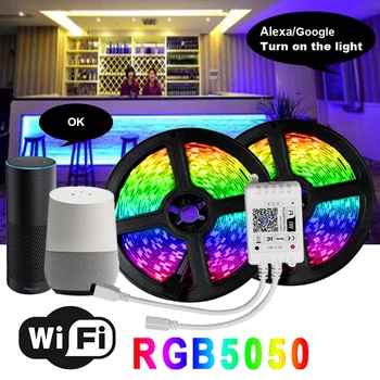 

LED 5050 RGB WIFI Light Strip Waterproof Flexibility 12V LED Diode Tape 5m 10m rgb Ribbon WiFi Contoller with adapter