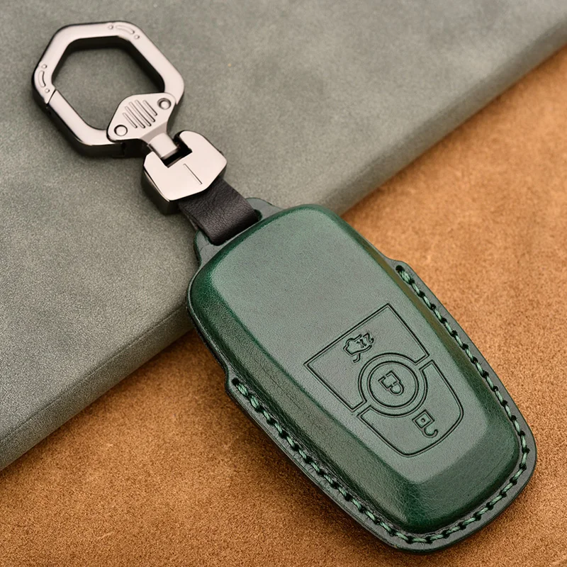 Leather Car Key Case Cover for Ford Fusion Mustang Explorer F250 F150 F350 2017 2018 EcoSport Edge S-MAX Ranger Lincoln Mondeo