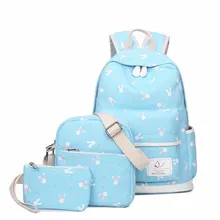 Новые брезентовые школьные сумки для девочек-подростков, ранец для девушек с милым Кроликом, школьный рюкзак, комплект из 3 предметов, женский рюкзак для ноутбука