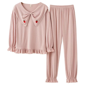 

New Soft Spring Autumn Long Sleeve Long Pants Sleepwear Fashion Style Casual Style Pajamas Woman Ladies Solid Woman Clothes