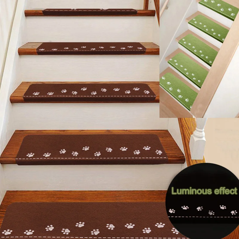 

5pcs Luminous Self-adhesive Anti-Slip Staircase Treads Rug Carpet Cover Mats Bear Claw Pattern Floor For Stair Step Protection