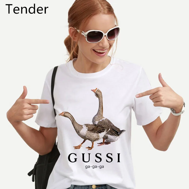 Two Gooses Ga Ga Ga Printing 2020 Women Clothes Gothic Vogue Casual T-shirt Harajuku Kawaii 90s Feamle Clothesing Friends Tshirt