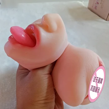 3D Silicone manual toy Realistic Mouth Oral Pussy ass Tongue Vagina sex toys for man adult Two-channel toy Dropshipping 1