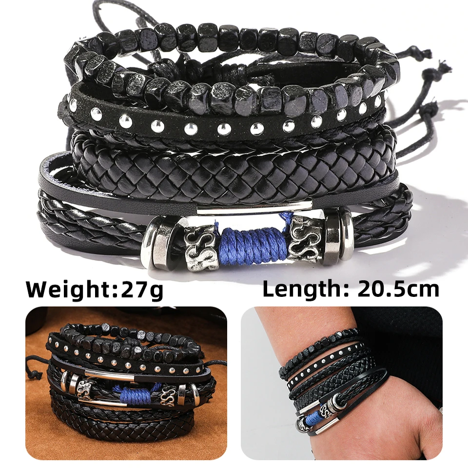 2020 Fashion Handmade Leather Gifts For Men's Bracelet Wooden Beads Father Chain Link Bracelets Bangles Adjustable Male Wristband Jewelry Accesories Wholesale Dropshipping (20)