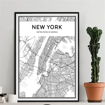 

Decorative Picture European and American Famous City Black and White Map Personalized & Creative Home Painting Poster