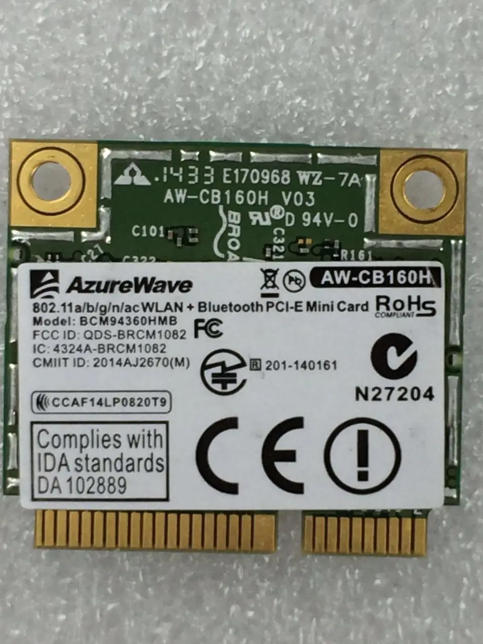 AzureWave AW-CB160H BCM94360HMB BCM94360 Половина мини PCI-express Bluetooth 4,0+ 802.11AC 867 Мбит/с беспроводная wifi WLAN карта