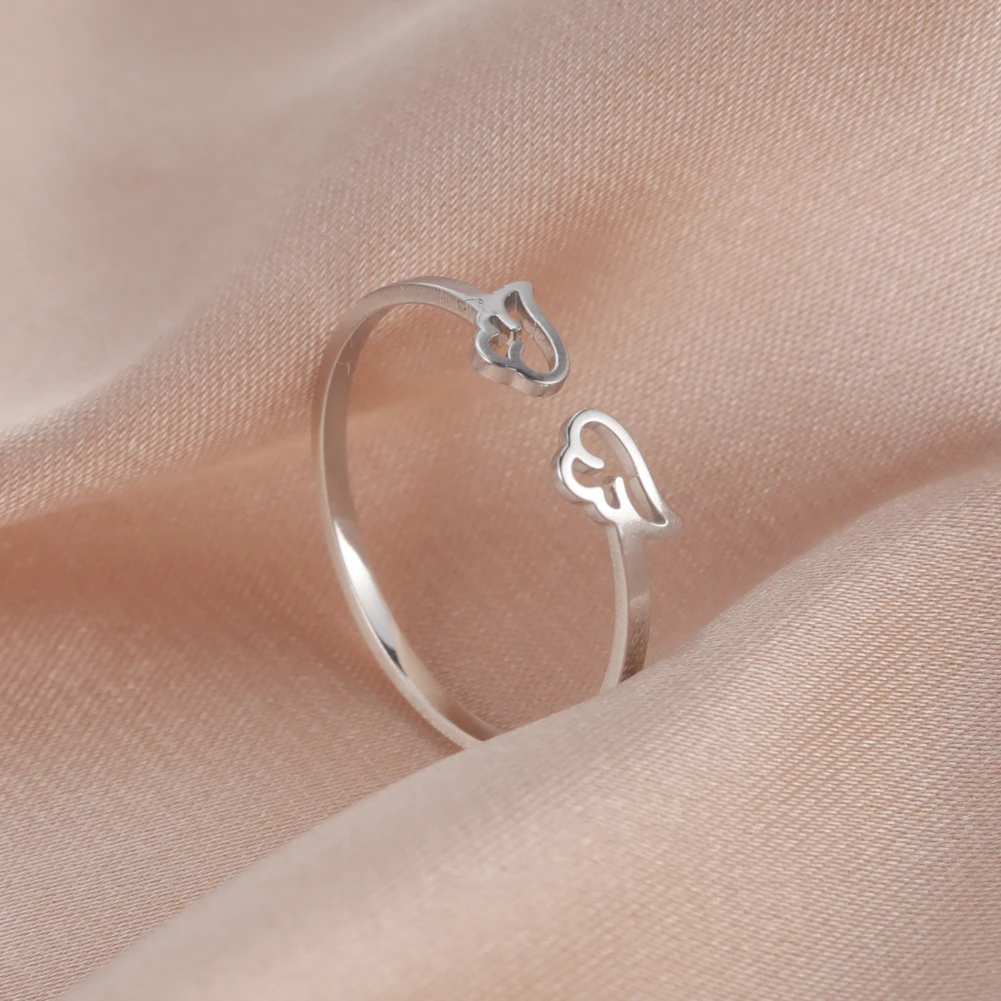 Couples rings Stainless steel ring Finger ring Adjustable rings Ring set Teamer Stainless Steel Ring Women Girls Couple Rings Heart Cat Paw Flower Snake Star Music Adjustable Finger Ring Jewelry Gifts