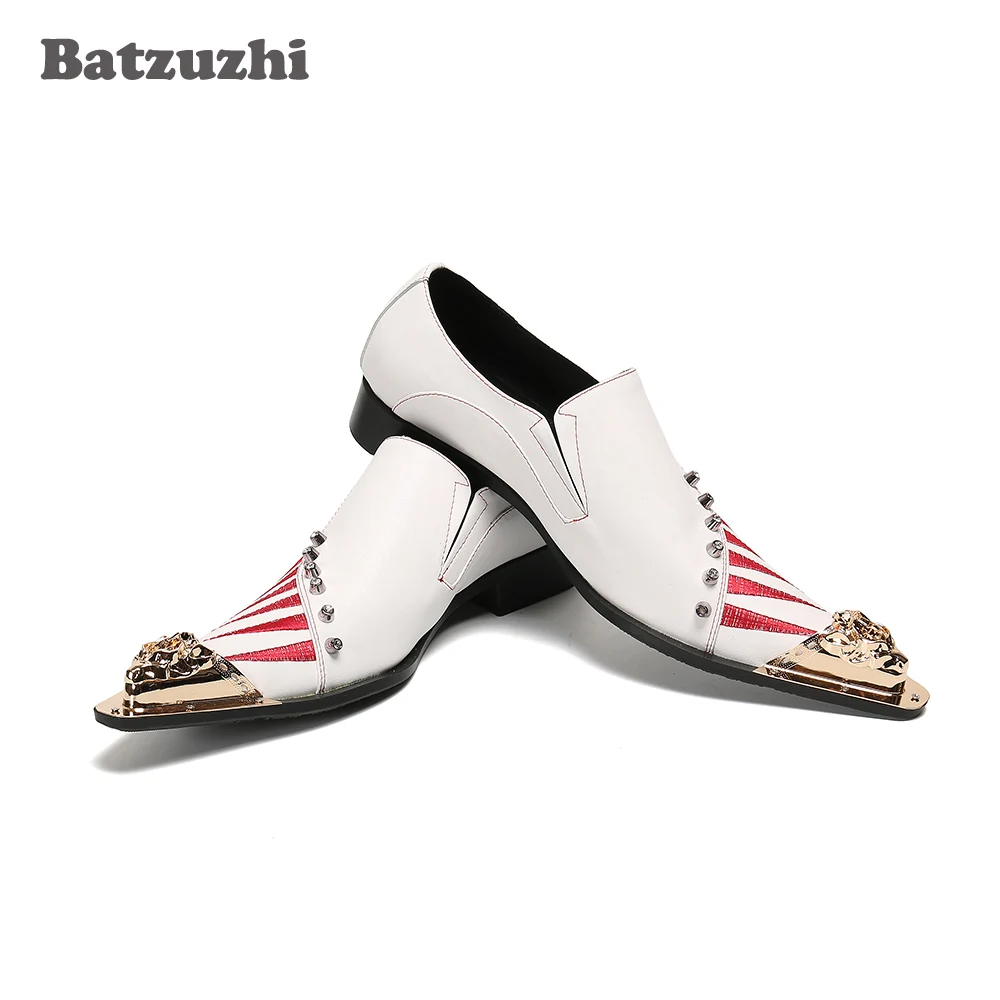 

Batzuzhi British Style Men's Shoes Fashion Genuine Leather Dress Shoes Men Pointed Metal Tip Oxfords Business & Party Footwear!