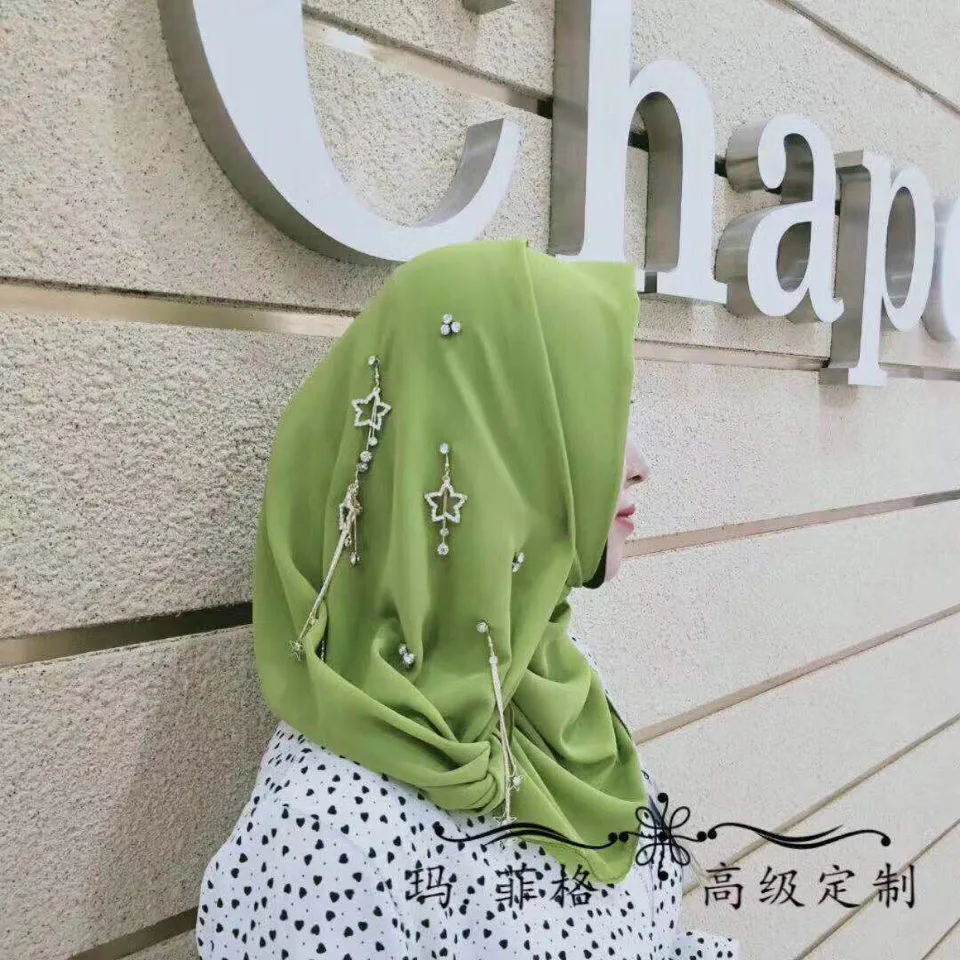 Роскошный классический мусульманский с украшениями в форме звезд платок хиджаб обертывание для женщин