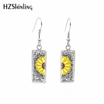 

2019 New Abstract Mandala Art Fish Hook Earring Om Henna Flower Painting Rectangular Earrings Glass Jewelry