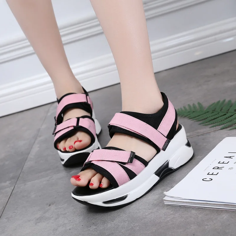 

Spring And Summer Rocking Bottom Lycra Cloth Casual Open Toe Sandals Women's Velcro Lightweight Breathable WOMEN'S Shoes-