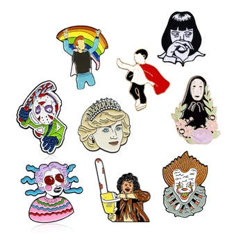 

Princess Diana Superman No Face Man Rainbow Enamel Pins Killer LEATHERFACE,Jason Voorhees,Mia Wallace GODDAMN Movie Brooch Badge