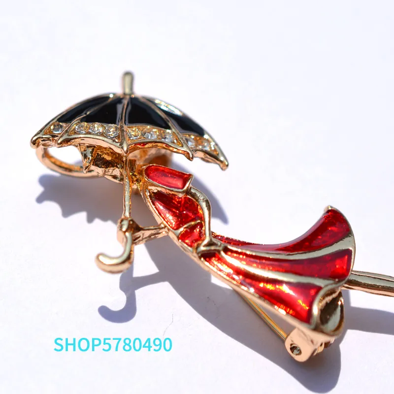 Wine Red Color Sexy Lady Brooch Enamel Pins Wear Big Hat Party Girl Fashion  Jewelry Cute Brooches for Women