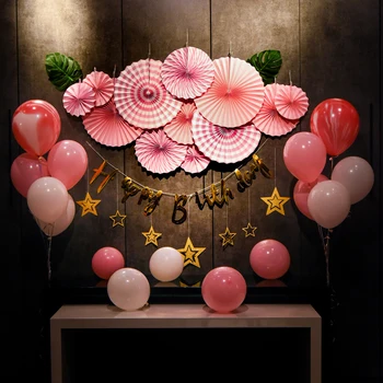 

Handmade Paper Fan Flower Romantic Confession Courtship Balloon Decor Background Wall DIY Birthday Party Hanging Paper FansLA901