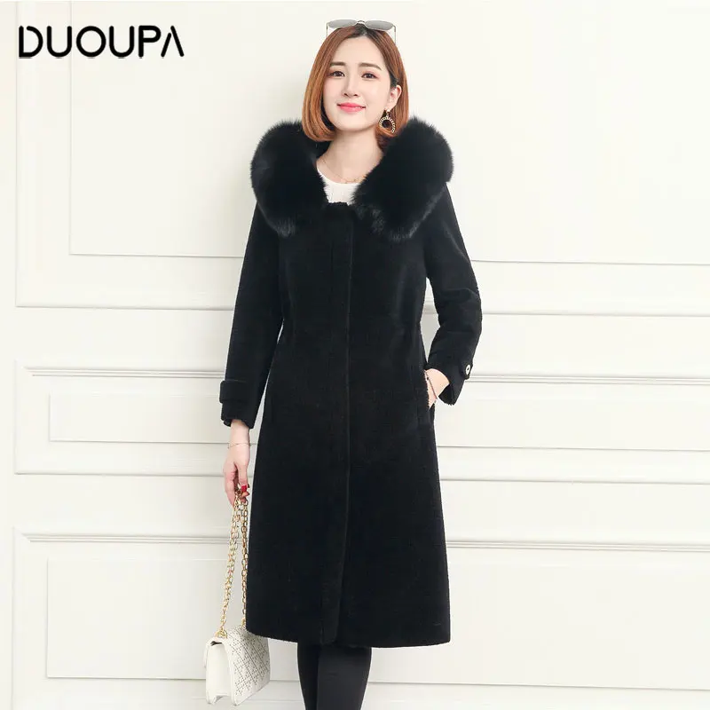 

DUOUPA2019 Winter Fur Coat Women's Soft Natural Sheep Shearing Windbreaker Jacket Jurchen Wool Fur One Coat Large Size Fur Coat