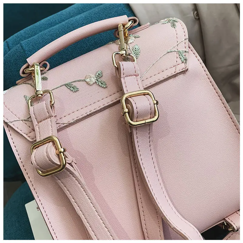 Fashion School Backpack Teenage Girls High Quality Leather Women Shoulder Bag Backpack Floral Embroidery Design Rucksack mochila