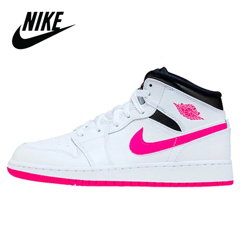 Nike Air Jordan 1 Mid White Black Hyper Pink Basketball Shoes Women's Basketball Sneakers Breathable Outdoor Nike Jordan 1 Mid