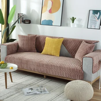 

Solid Thicken Plush Fabric Sofa Cover Slip Resistant Slipcover Seat European Style Couch Cover Sofa Towel for Living Room Decor